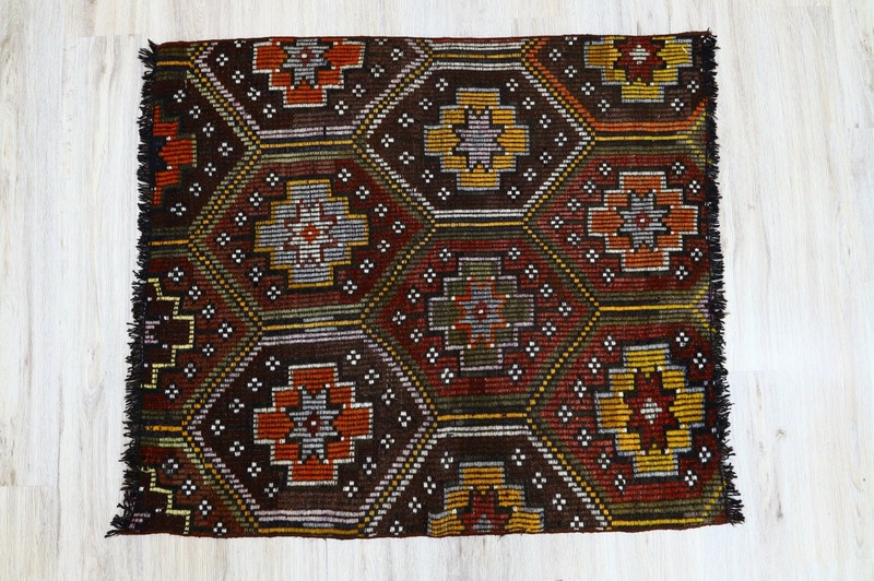 Cappadocia Ethnic Burgundy Carpet Traditional Handmade Vintage Kilim Rug 3.6x4ft gallery