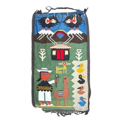 Vintage Native Peruvian Andes Condor Farm Woven Hand Knit Wall Tapestry Rug