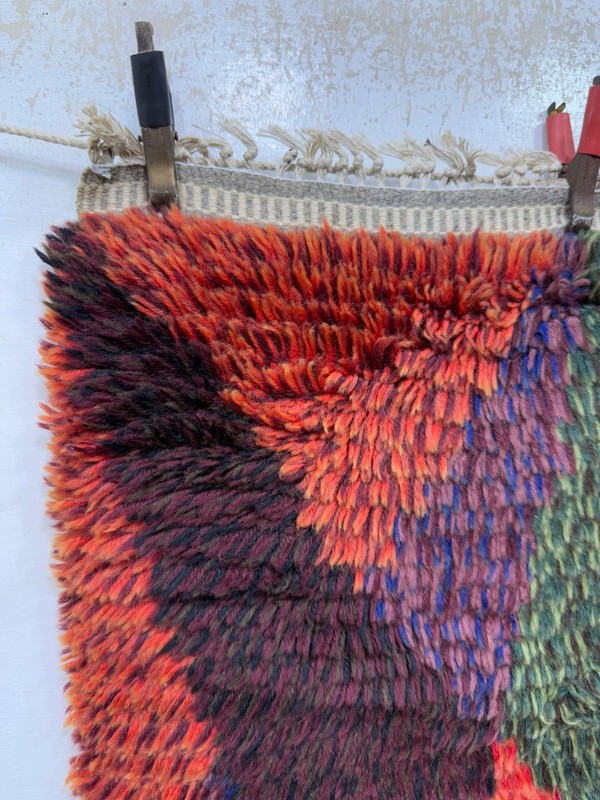 Vintage Beautiful Hand Knotted Swedish Scandinavian Rya Shag Wool Rug Carpet gallery
