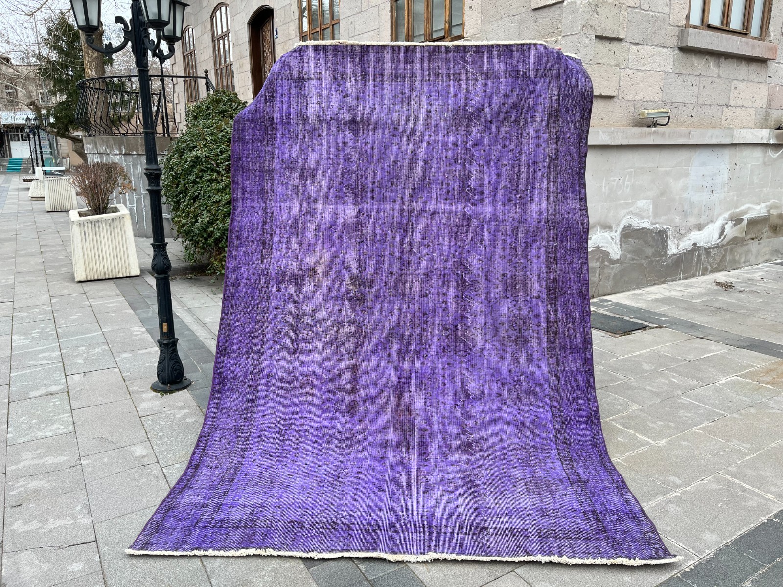 Overdyed 6.3x9.4 ft Vintage Turkish Rug – Vibrant Purple Oushak Carpet gallery