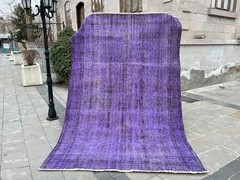 Overdyed 6.3×9.4 ft Vintage Turkish Rug – Vibrant Purple Oushak Carpet