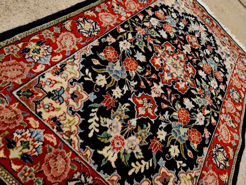 ANTIQUE NEW FINE HAND-KNOTTED PERSAN TABRIZI QOUM KASHANI NAVY BLUE WOOLRUG gallery