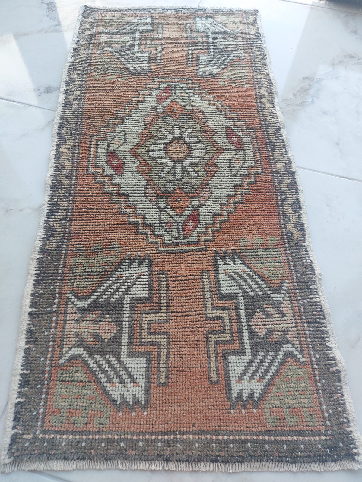 vintage turkish rug small, Handmade Bathroom rug Primitive rug Frontdoor rug gallery