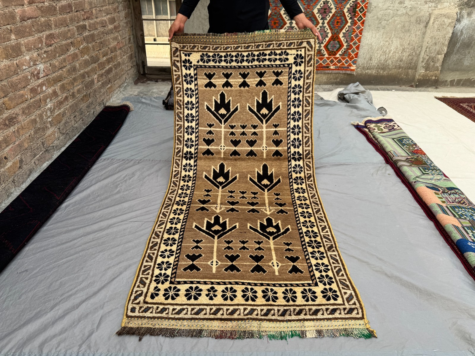 Vintage Afghan Hand-Knotted Wool Rug Beige Tribal Geometric Soft Display Rug gallery