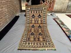 Vintage Afghan Hand-Knotted Wool Rug Beige Tribal Geometric Soft Display Rug