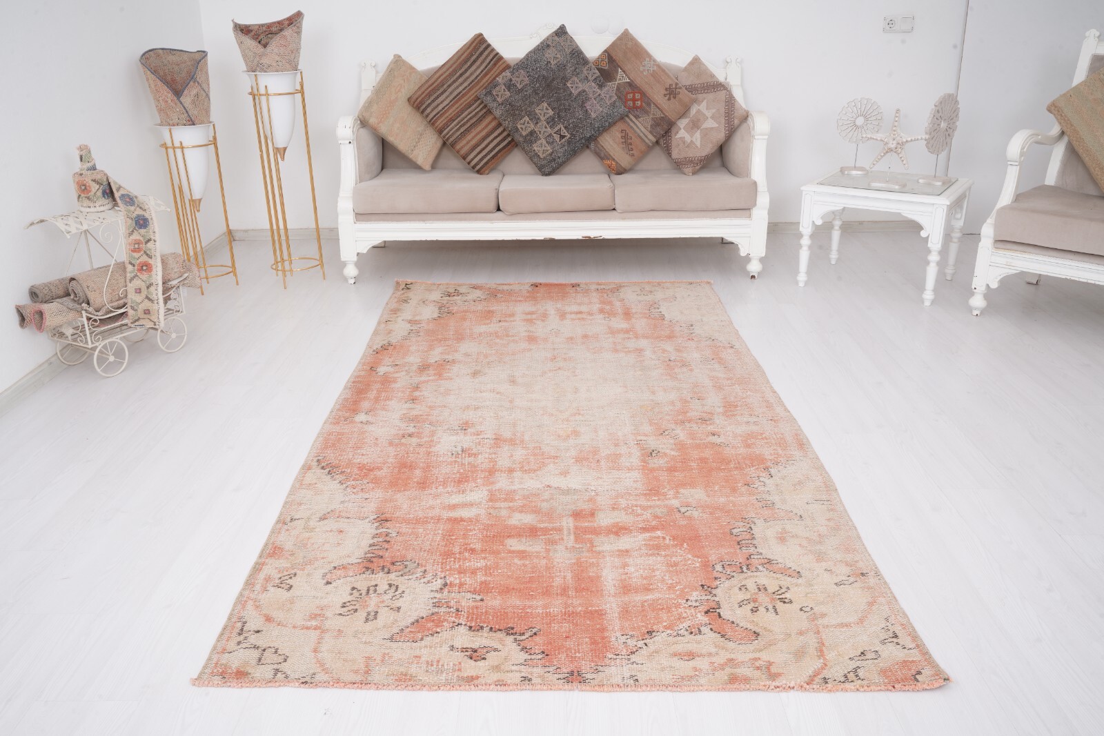 Turkey Vintage Oushak Area Rug 5x8 Turkish Rug Pale Anatolian Wool Carpet, 89 gallery