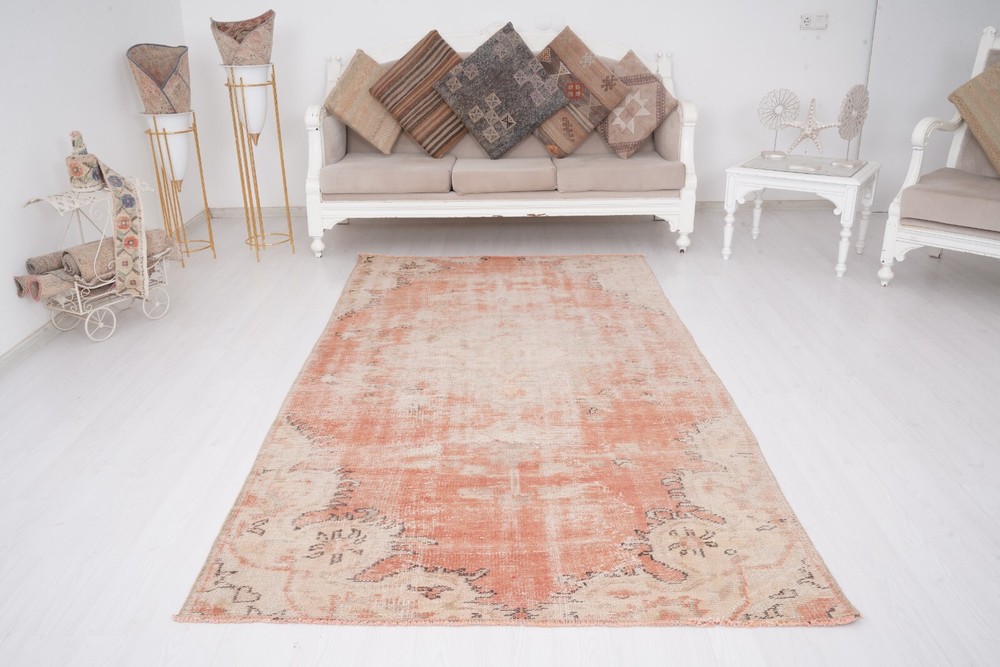 Turkey Vintage Oushak Area Rug 5x8 Turkish Rug Pale Anatolian Wool Carpet, 89
