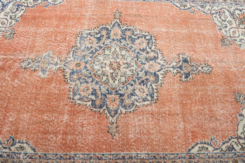 Antique turkish rug, hand-knotted vintage carpet,oushak muted area rug 4x8 1318 gallery