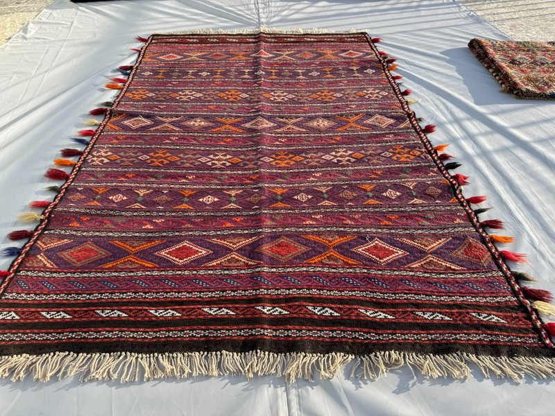 4x7 Afghan Handwoven Vintage Wool Kilim Rug Tribal Turkmen Geometric Area Carpet gallery