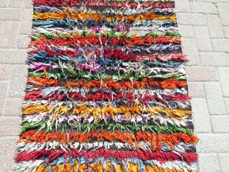 Shaggy Rug Mohair Rug Long Hair Rug Multicolor Carpet Vintage Tulu Rugs 35"x50" gallery