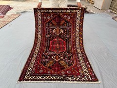 3’4×5’1 Vintage Turkish Hand-Knotted Tribal Rug, Red Black Rare Unique Boho Rug