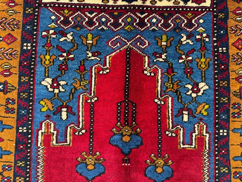 3x4'5 ft Vintage Turkish Hand-Knotted Prayer Rug Red and Mustard Gold Decor Rug gallery