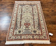 Pak Per’sian Prayer Rug 4×6 Tree of Life Carpet Handmade Wool Vintage Beige