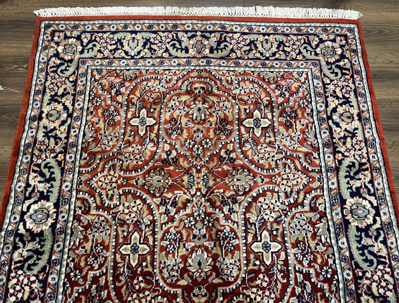 Indian Oriental Rug 4x7 ft Allover Floral Oriental Carpet Red Navy Blue Handmade gallery