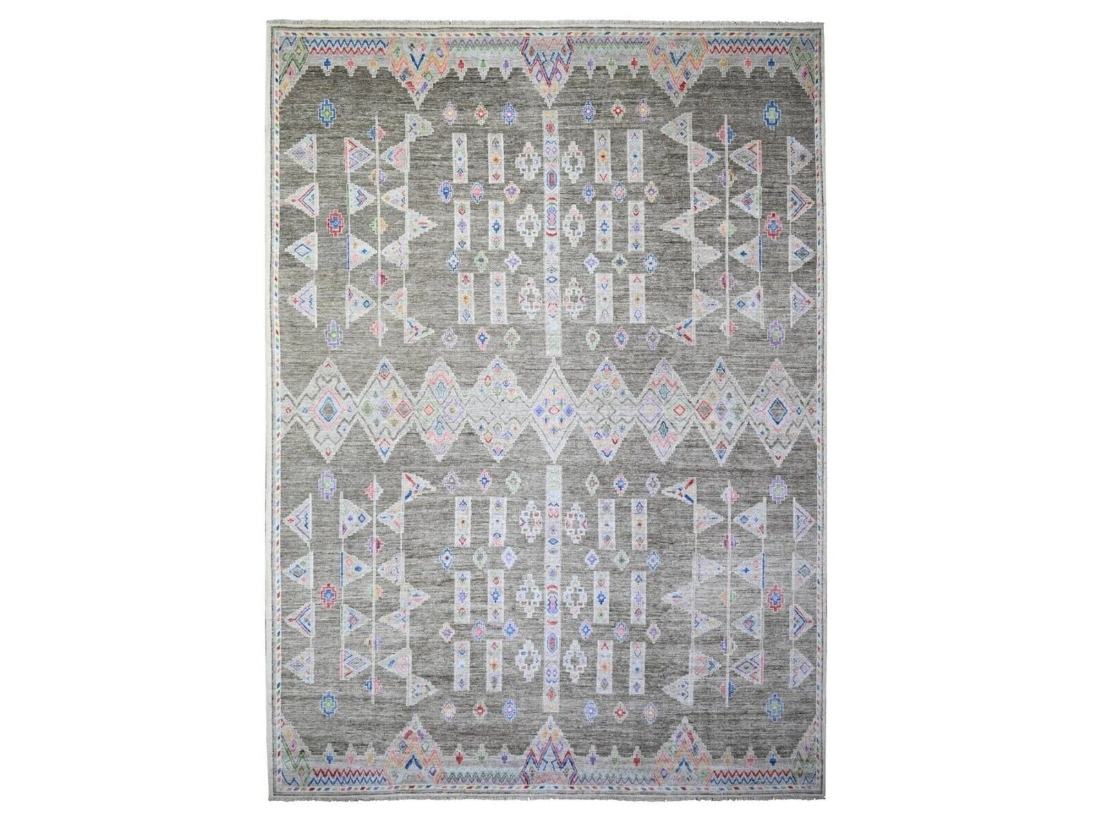 9'9"x13'6" Ash Gray, Intricate Geometric Motifs, Natural Dyes, Finer Oushak Rug gallery