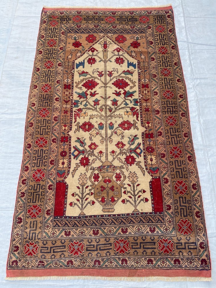 3x5 ft Handmade Low Pile Turkish Traditional Afghan Geometric Antique Tribal Rug