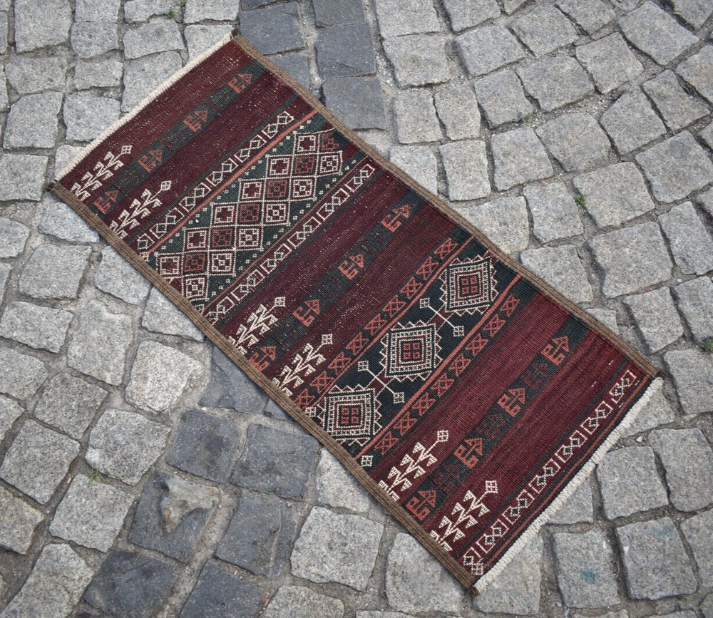 Vintage Tribal Kilim Yastik 1'4'' x 3'1'' ft Natural Color Kilim Yastik Area Rug