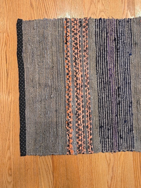 Vtg. Hand Made Rag Rug (22" x 11' 9") 1930s Sweden Pink, Blue, Gray- LONG #9 gallery