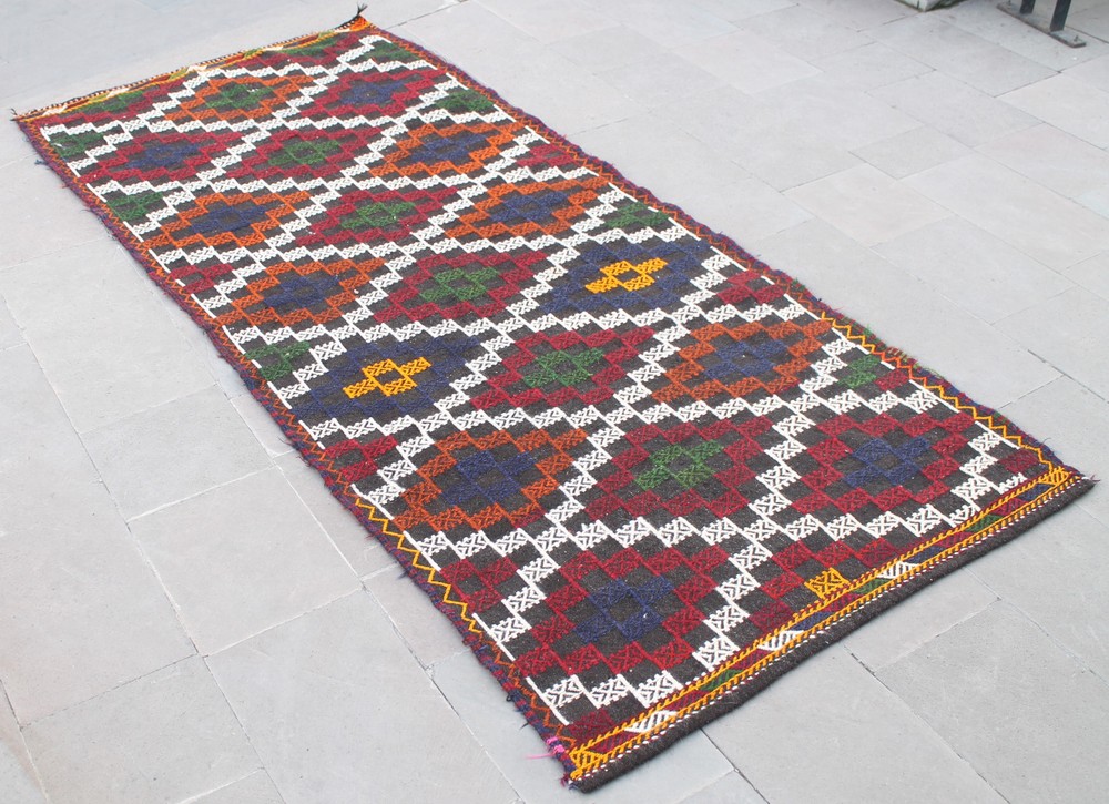 Turkish Kilim Rug 46''x106'' Hand Woven Adana Cicim Kilim 117x270cm
