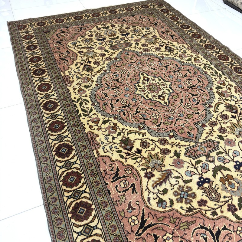 4x7 Blush Pink Ivory Antique Wool Oriental Rug With Floral Medallion-Tariff Fre gallery