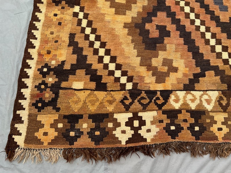 Vintage Afghan Kilim Rug, Geometric Tribal Design, 7'3 x 13 ft, Rare Wool Rug gallery