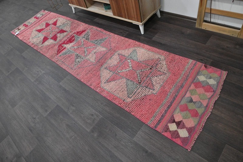 Vintage Turkish Runner Rug 2x10ft PINK Handmade Anatolian Oushak Hallway Wool gallery