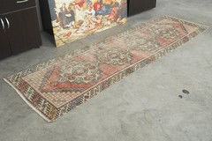3×9 Turkish Runner Rug Hand-Knotted Vintage Oushak Wool Rug Faded Carpet,652