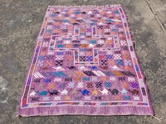 Vintage Traditional Handmade Moroccan Berber Wool Multicolor Kilim 4.4×3.2 ft