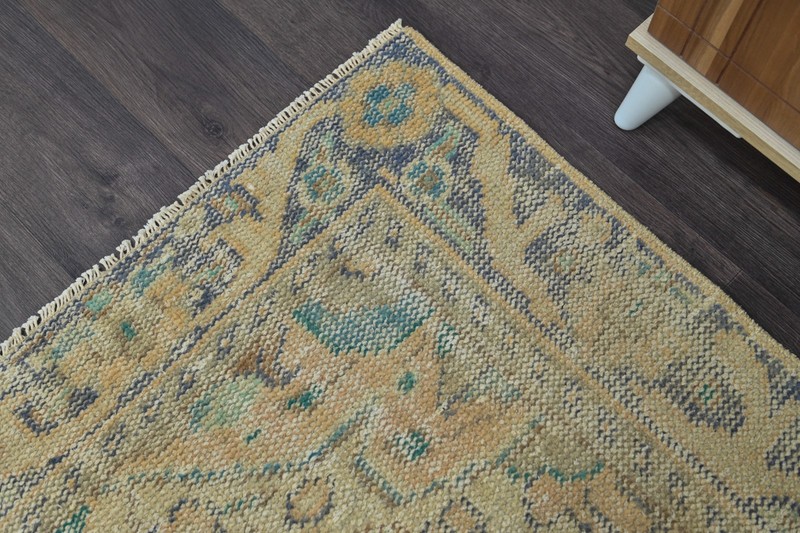Vintage Turkish Runner Rug 2x6ft BEIGE Handmade Anatolian Oushak Hallway Wool gallery