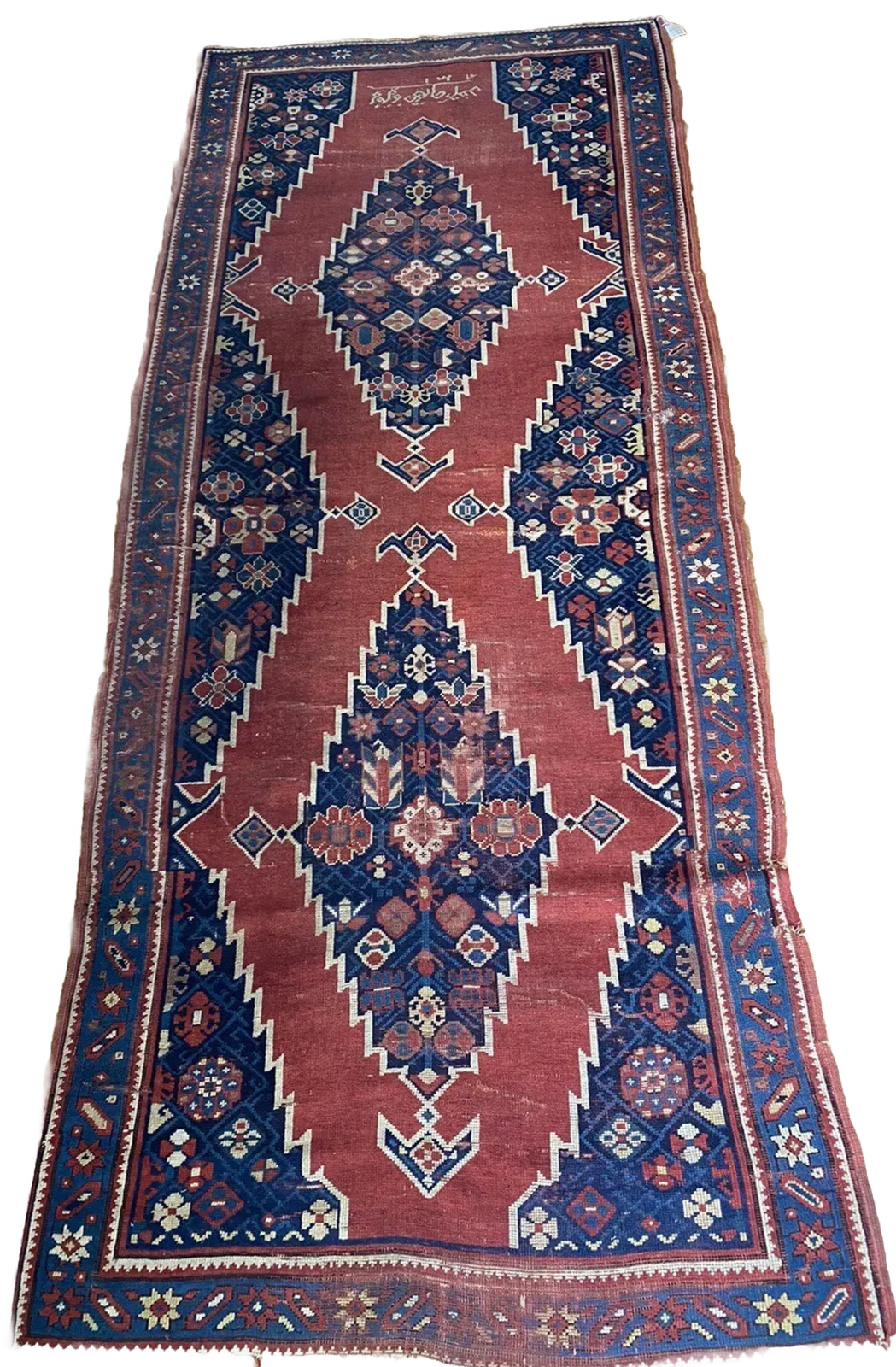 Antique 4 x 10 Caucasian Kazak Armenian Rug Dated 1888 Nat. Dyes Some Distress gallery