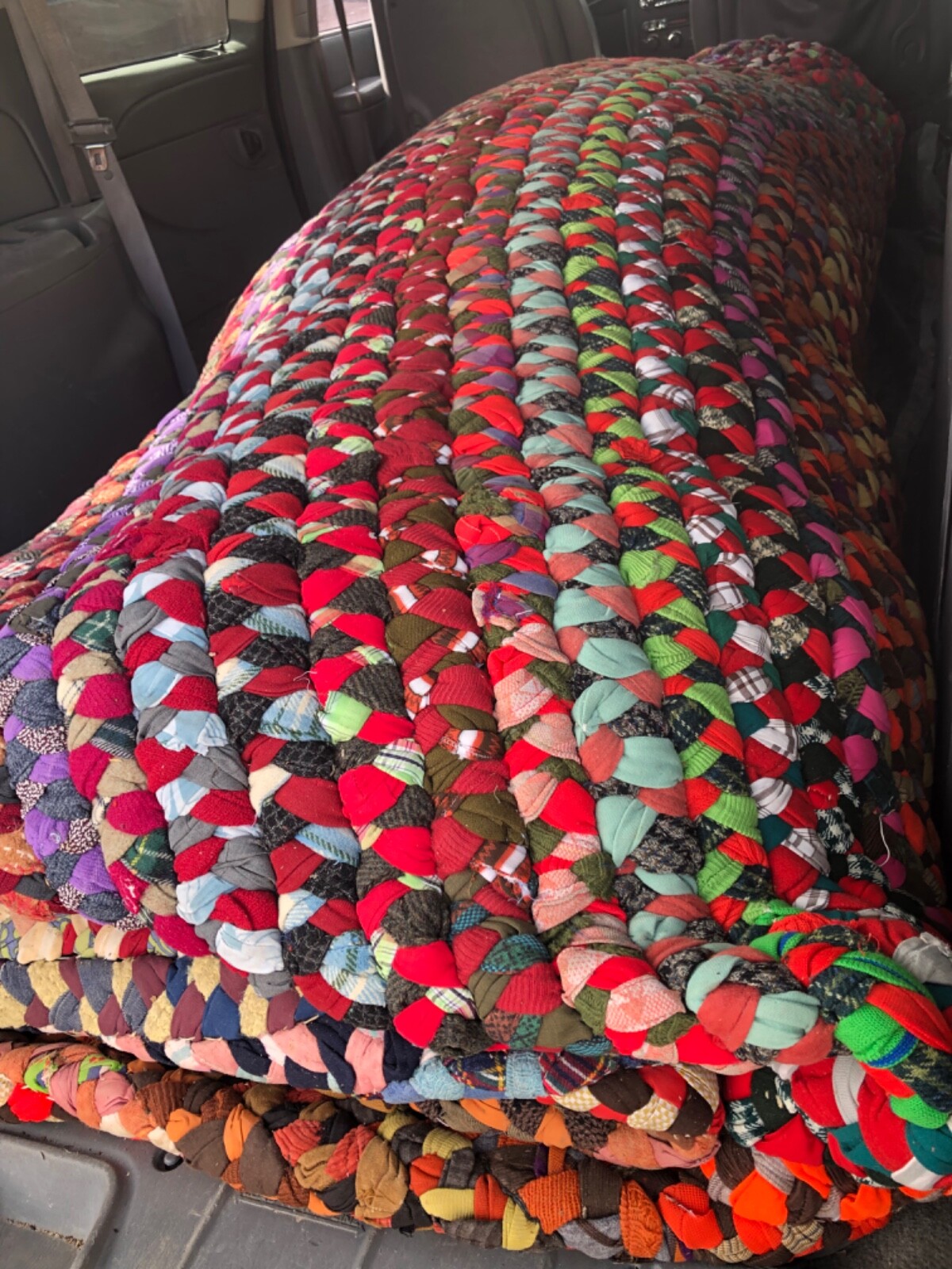 Vintage Handcrafted multi-fabric 22 ft x 20 feet colorful patterned Braided Rug! gallery