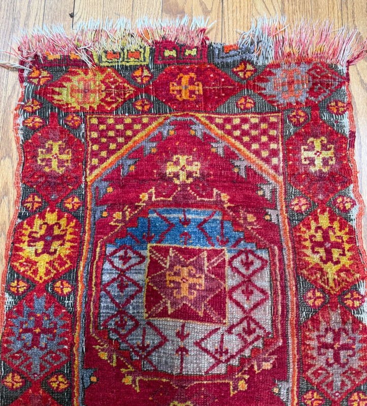 Antique Handmade Turkish Anatolian Wool Prayer Rug 3'3" x 2'1" gallery