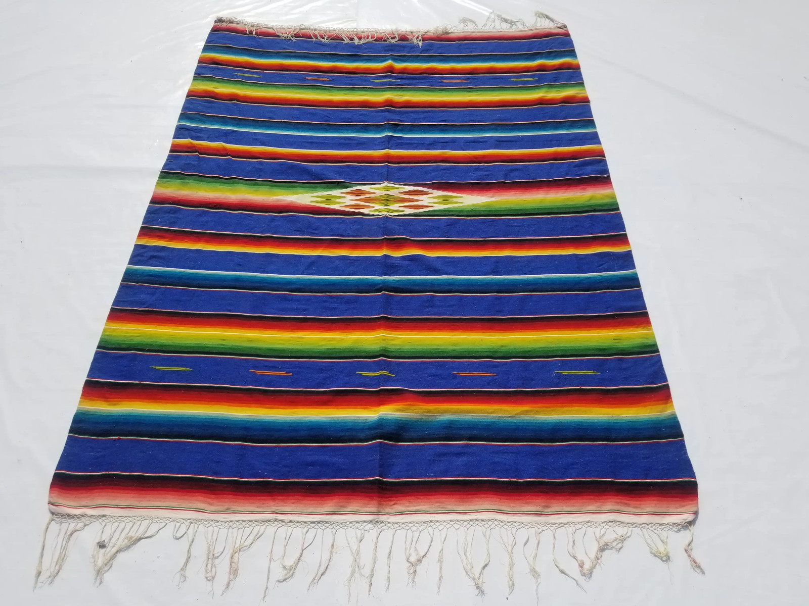 Vintage Traditional Handmade Mexican Saltillo Serape Wool Multi Kilim 7.7x5.7ft gallery