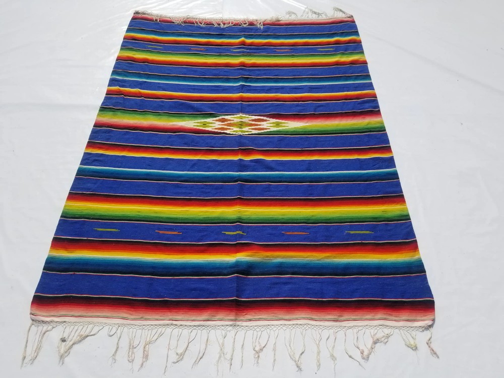 Vintage Traditional Handmade Mexican Saltillo Serape Wool Multi Kilim 7.7x5.7ft