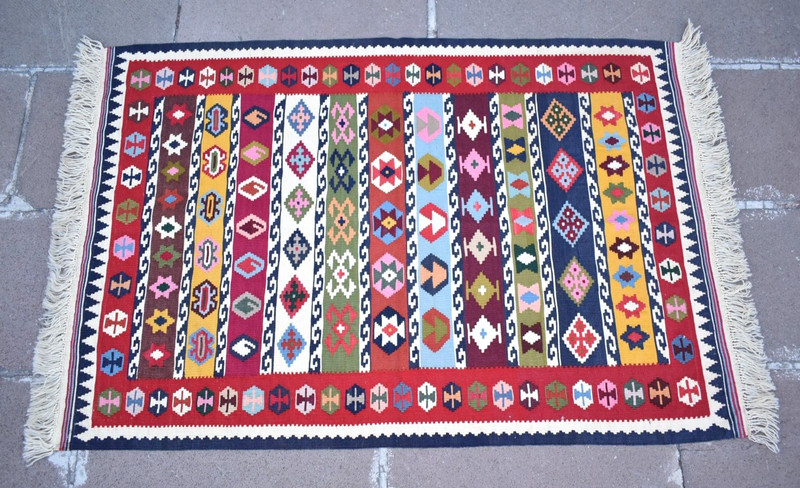 Colorful Caucasian Rug 32'' x 46'' Fine Quality Flat Woven Rug Area Wool Rug gallery