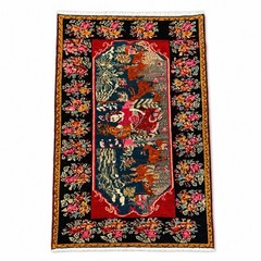 Vintage Karabagh Pictorial Rug 5×8 – Folk Art Rug With Girl & Deer