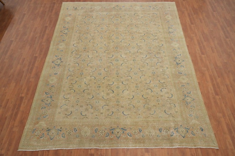 Antique Muted Peach Wool Handmade Vegetable Dye Traditional Room Size Rug 10x13 gallery