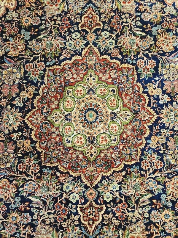 Kazvin Medallion rug, Navy Ivory Red & Green - 6'6" x 9'4" gallery