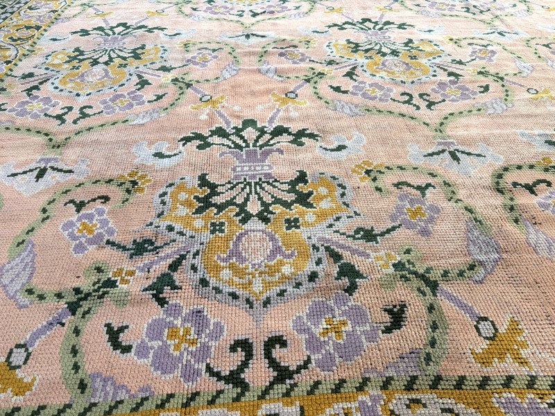 Auth: Antique Donegal Arts & Crafts Rug Rare Irish Beauty Salmon 12x18 gallery