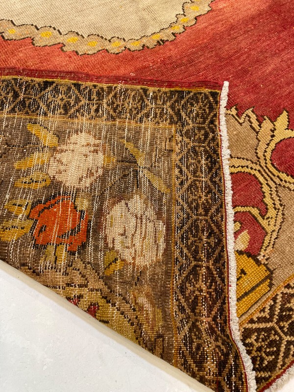 Antique Oriental Hand-Knotted Wool Area Rug Turkish Oushak Red/Gold 7'5" x 10'5" gallery