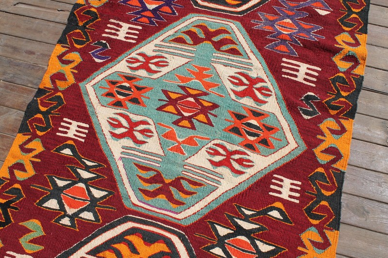 Turkish Kilim Rug 43''x115" Handwoven Adana Primitive Kilim 110x294cm Vintage gallery