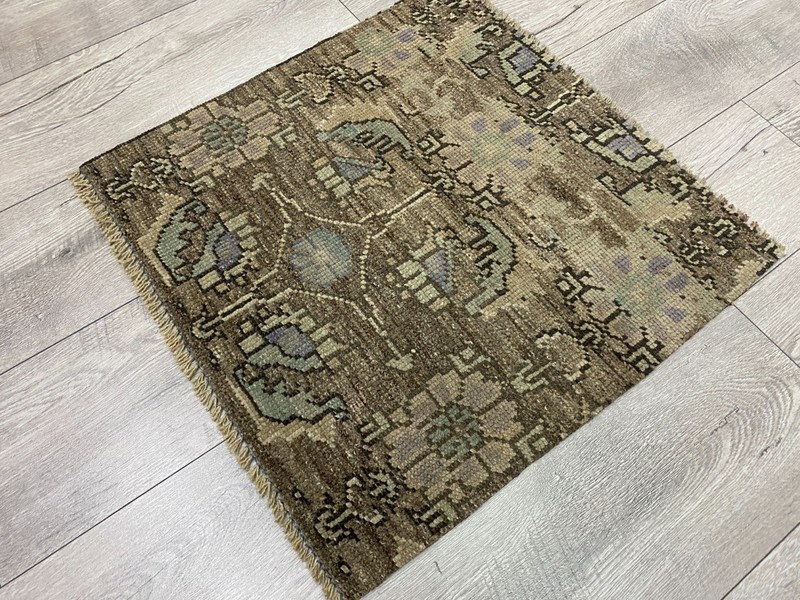 2x2 Brown rug, 2x2 Small rug, 2x2 Square rug, Turkish vintage rug, 2.0x2.0 ft gallery