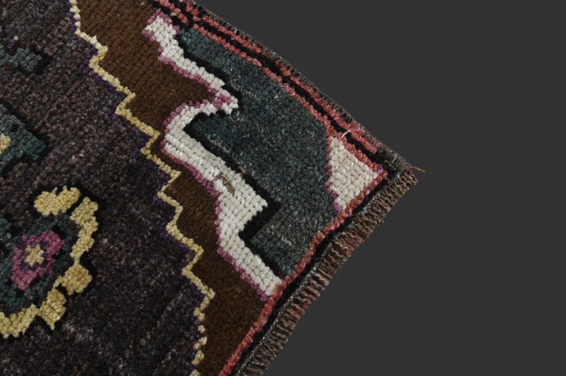 BROWN Turkish Oushak Rug 1x3 Vintage Handmade Anatolian Small Doormat Kilim gallery