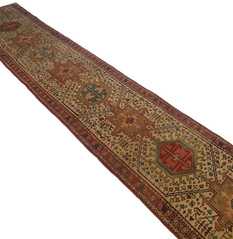 Rustic Karajeh Runner, Beige Multi-Medallion Sun Motif - 3'2" x 10'9" gallery