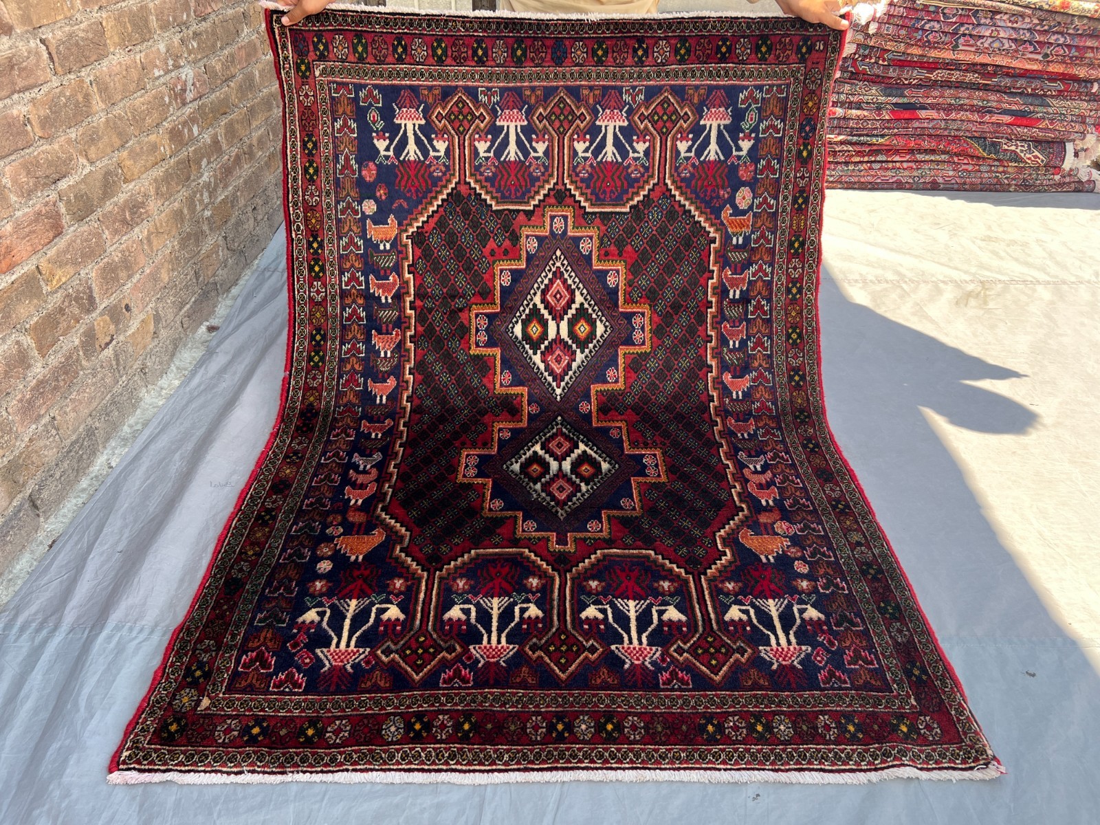 4x5'9 Vintage Turkish Caucasian Tribal Geometric Medallion Red Wool Area Rug gallery