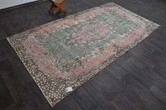 Oushak Turkish Vintage Rug 5×9 Kilim Rug Anatolian Handmade Boho Decor PINK