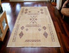 Native American Style Rug, Hand Knotted Navajo Pattern Turkish Rug 4.10 x 8 ft