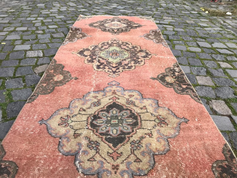 Turkish Vintage Rug Handmade Wool Rug Bohemian Runner Rug 2,7 x 6,7 ft gallery