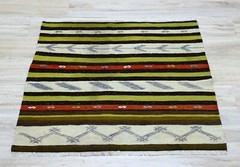 Tribal Scandinavian Wool Kilim Rug Anatolian Vintage Hand Knotted Carpet 3×3 ft