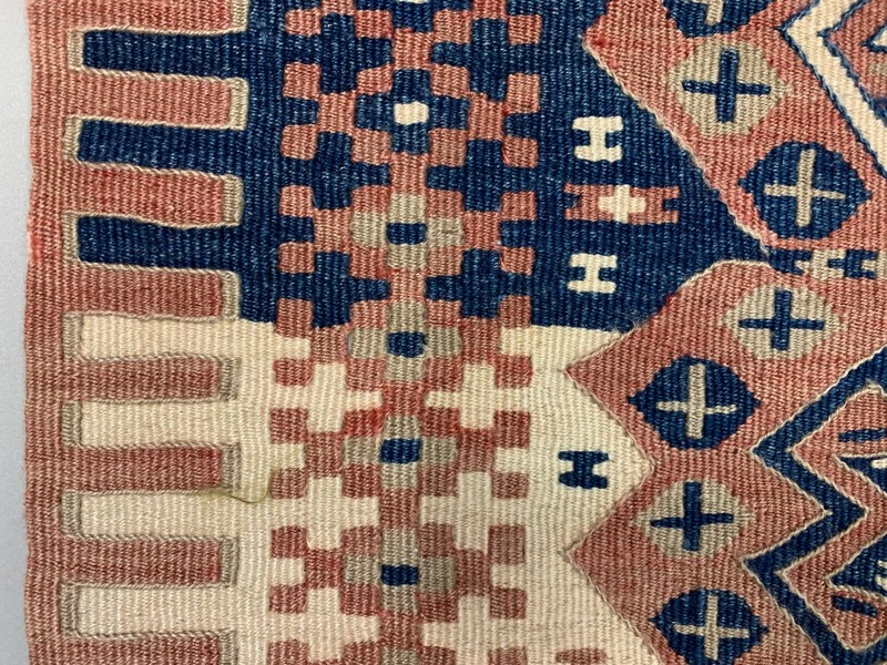 Vintage Turkish Kilim 207x147 cm Tribal Kelim Rug, Blue, Red, Beige, Medium gallery